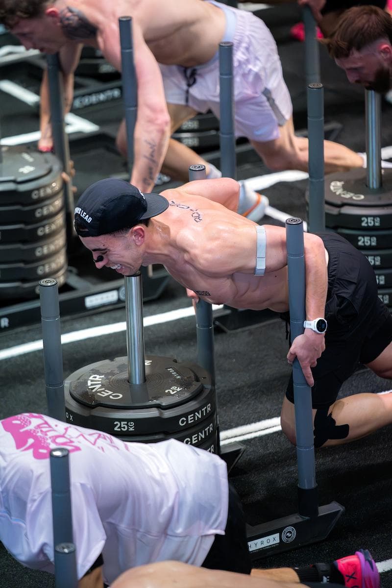 Vasco Garcez performing sled push — ROXZONE strength foundation training