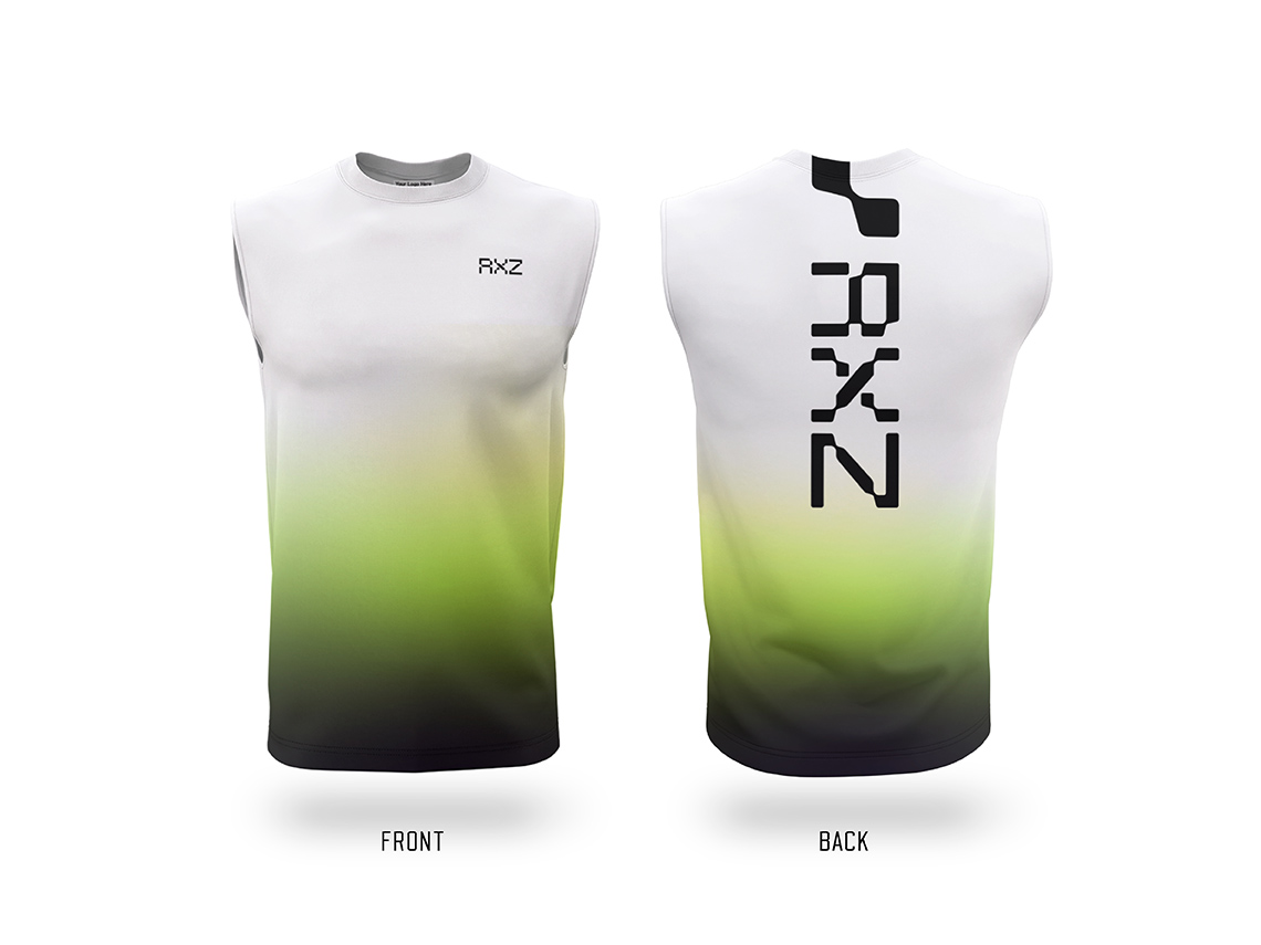 RoxZone Fade men's sleeveless training tank with white-to-lime-to-black gradient — front and back