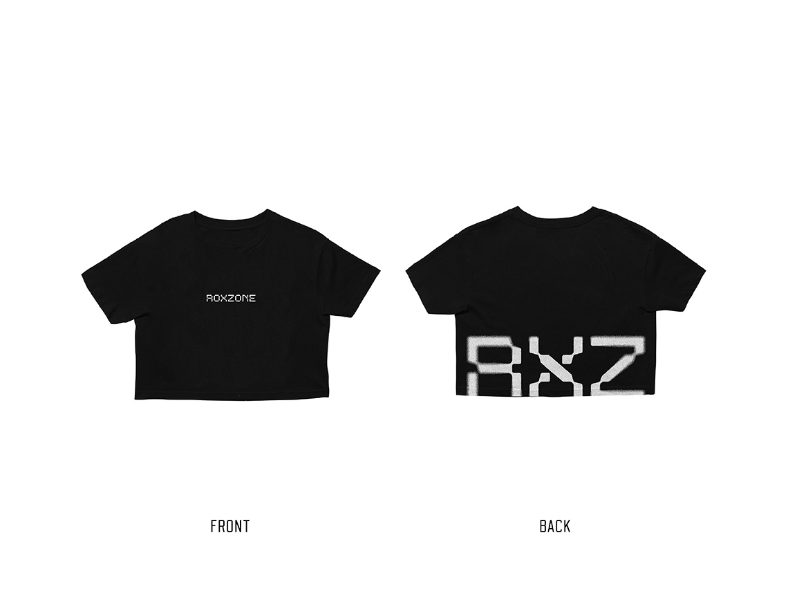 RoxZone RXZ Mono women's cropped training top in black — front and back print
