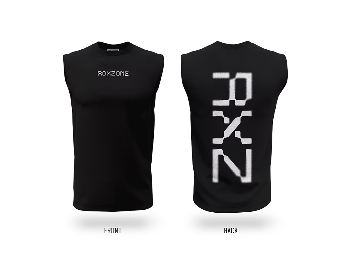 RoxZone RXZ Mono men's sleeveless training tank in black — front and back print