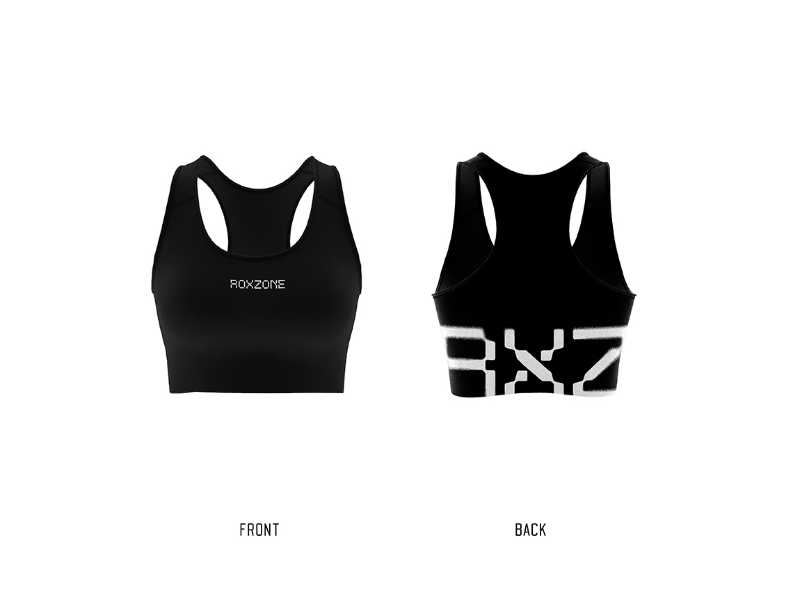 RoxZone RXZ Mono women's racerback training top in black — front and back print