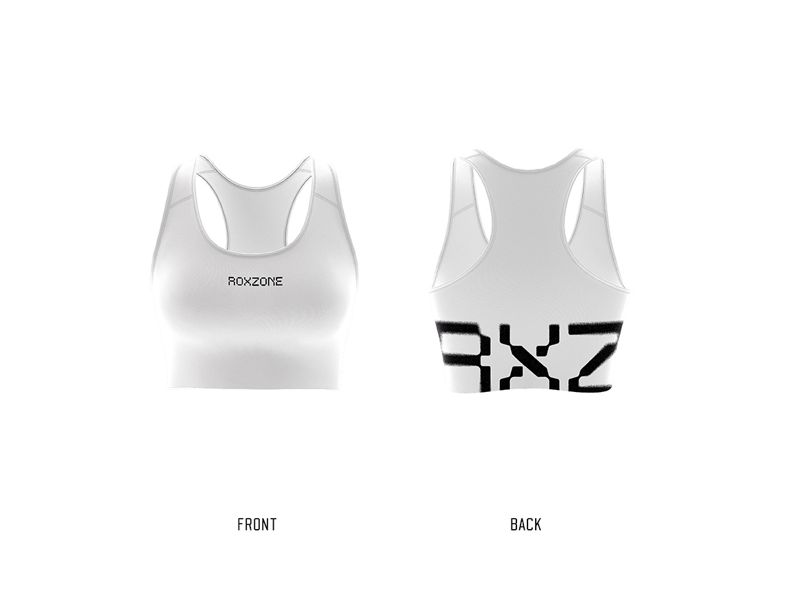 RoxZone RXZ Mono women's racerback training top in white — front and back print
